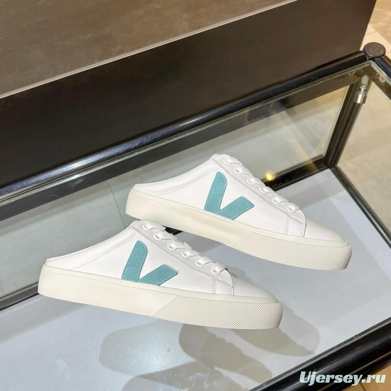 2025 VEJA White Blue Leather Canvas Slip-On Sneakers