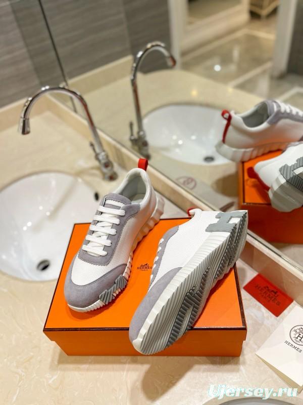 2024 Women Hermès white gray mesh suede sneakers