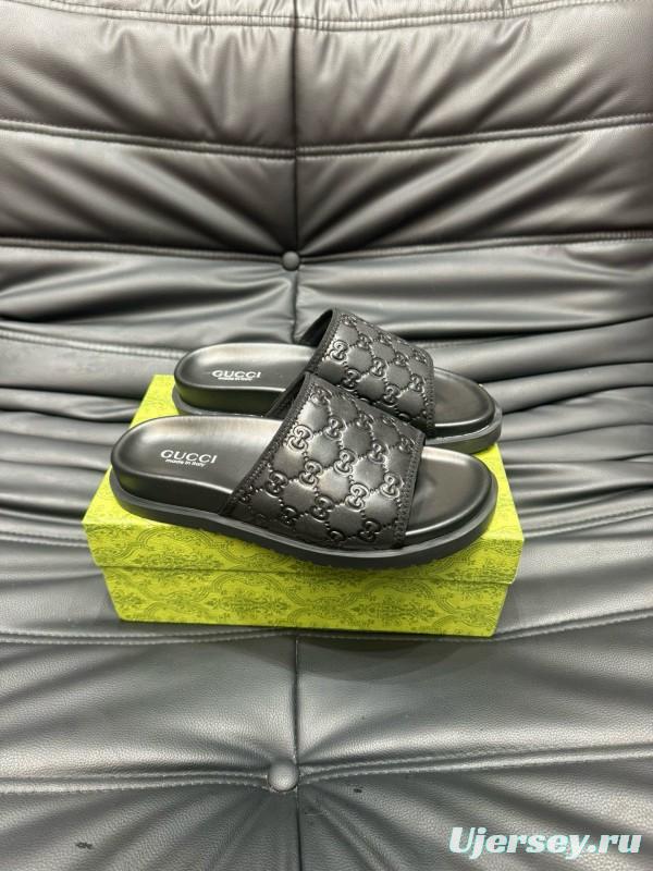 2024 Slippers Gucci Black Leather Slippers MJ00200