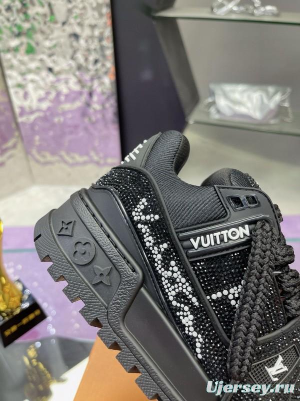 2024 Kids Louis Vuitton Black Rhinestone Fabric LV Trainer