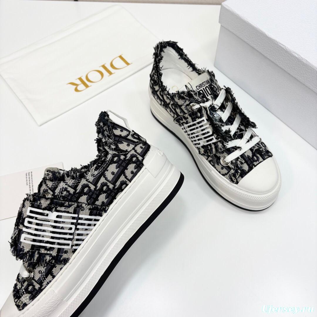 2025 Women Dior Black Grey Canvas Casual Sneaker LY00300