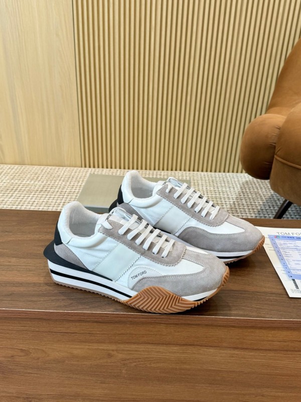 2025 Men TOM FORD White Grey Suede Leather Sneakers