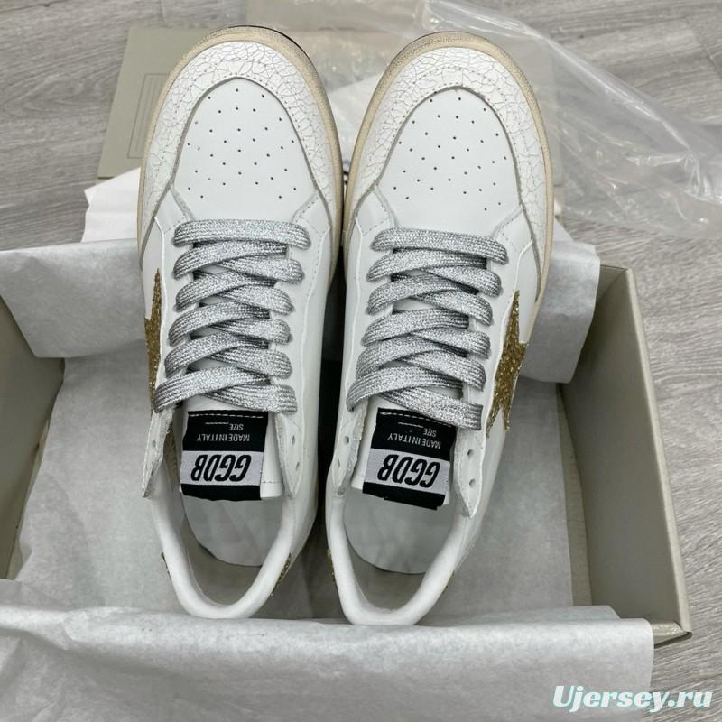 2024 Unisex GGDB White Gold Glitter Leather Low Top Sneakers MJ00260