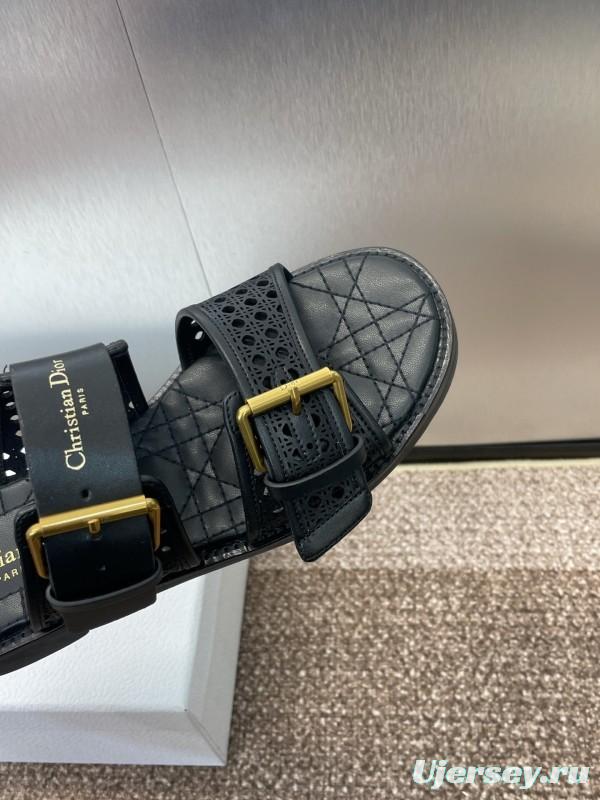 2025 Women Dior Black Leather Sandals Buckle LY00300