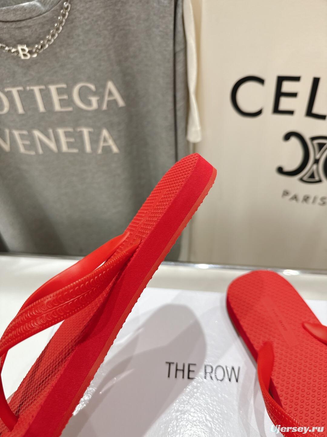 2025 Women The Row Red Rubber Flip Flops Casual Summer Sandals High-Quality Molded Sole KFY00160(F)