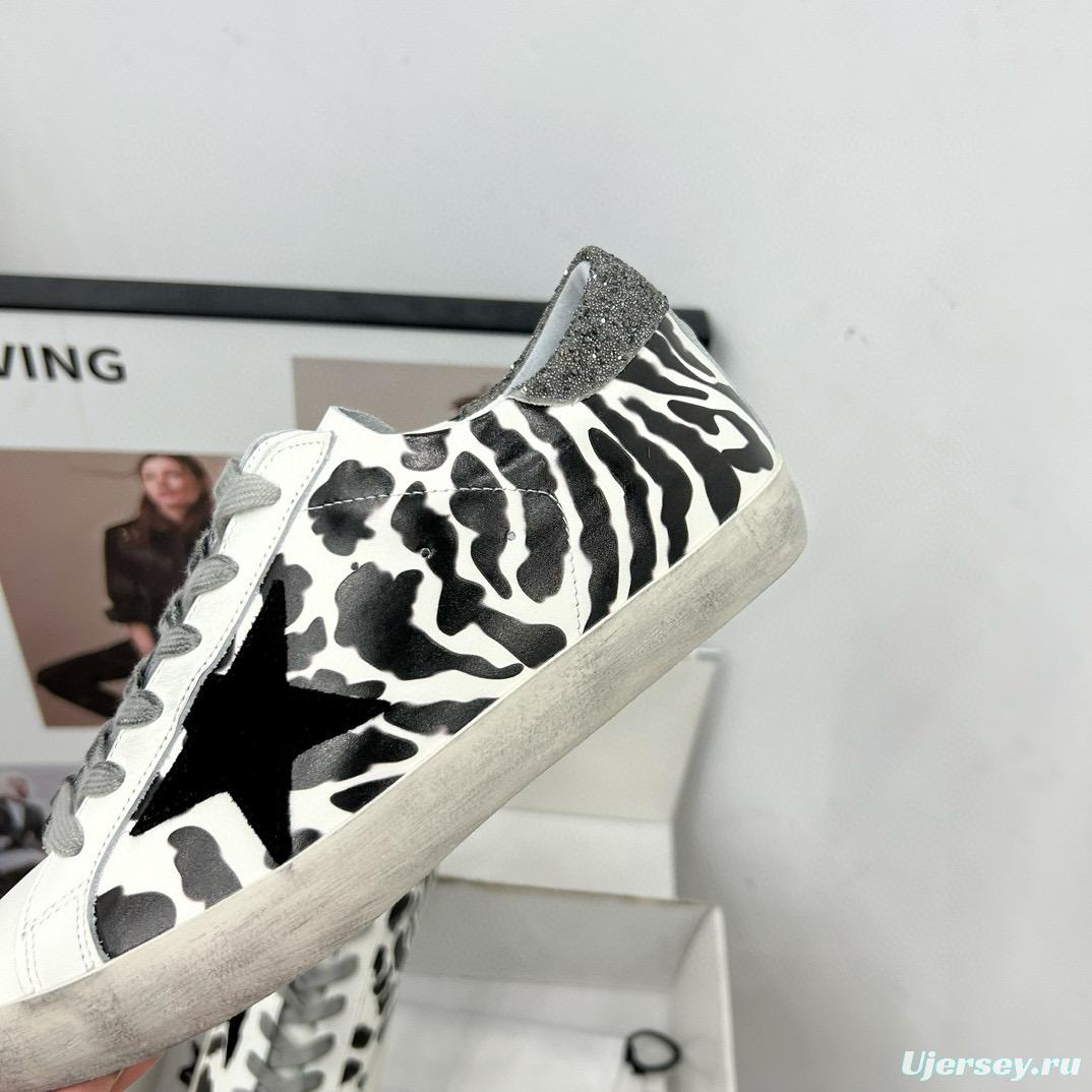 2025 Women GGDB Black White Leather Cow Print Sneakers