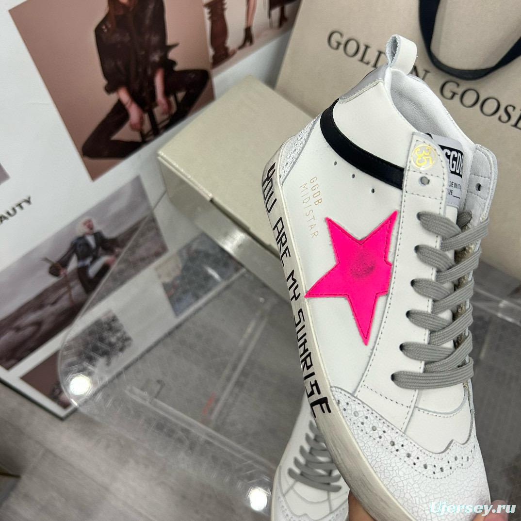 2024 Women GGDB White Pink Leather High Top Sneakers MJ00300