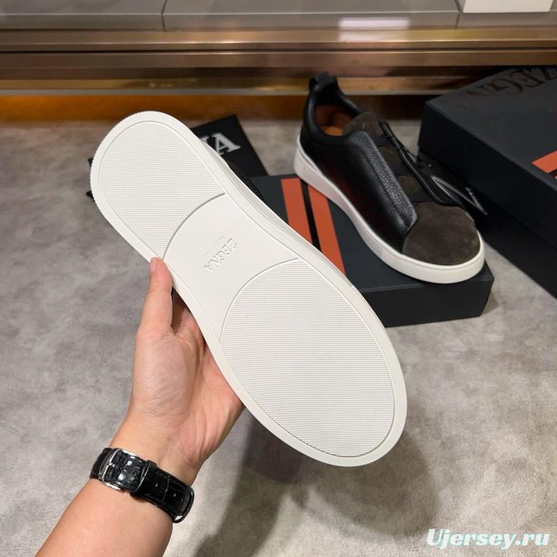 2024 Men Ermenegildo Zegna Black Brown Leather Suede Sneakers