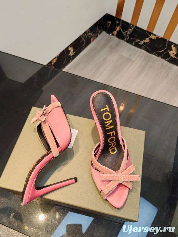2025 Women TOM FORD Pink Velvet High Heel Backless Sandals KFY00290