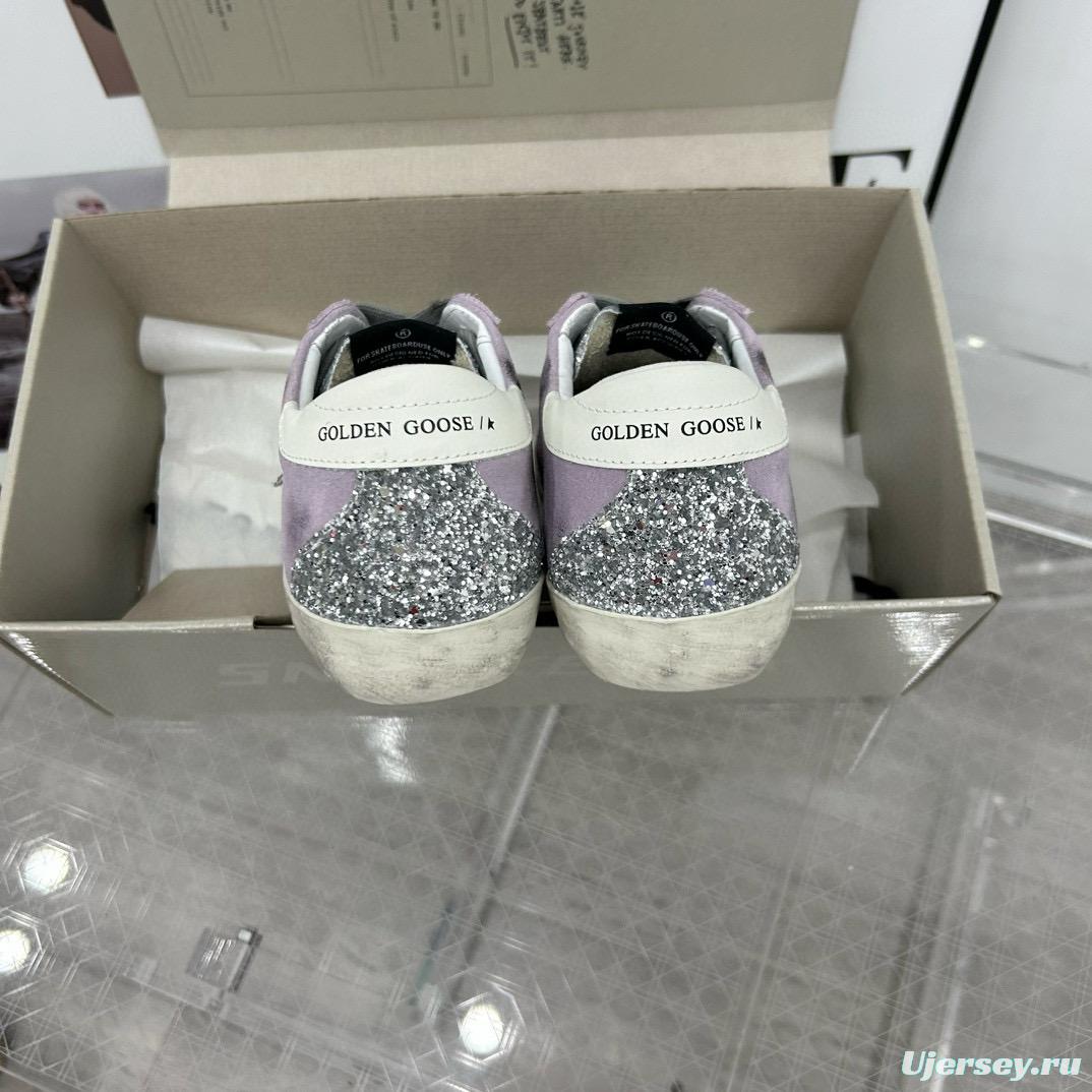 2025 Women GGDB Lilac Silver Glitter Leather Suede Sneakers