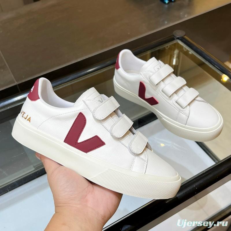 2025 Unisex VEJA White Burgundy Leather Canvas Sneakers MJ00240