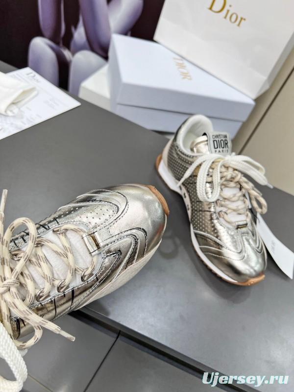 2025 Women Dior Silver Leather Suede Sneakers
