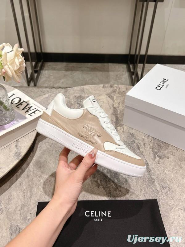 2025 Women Celine Beige White Leather Sneakers