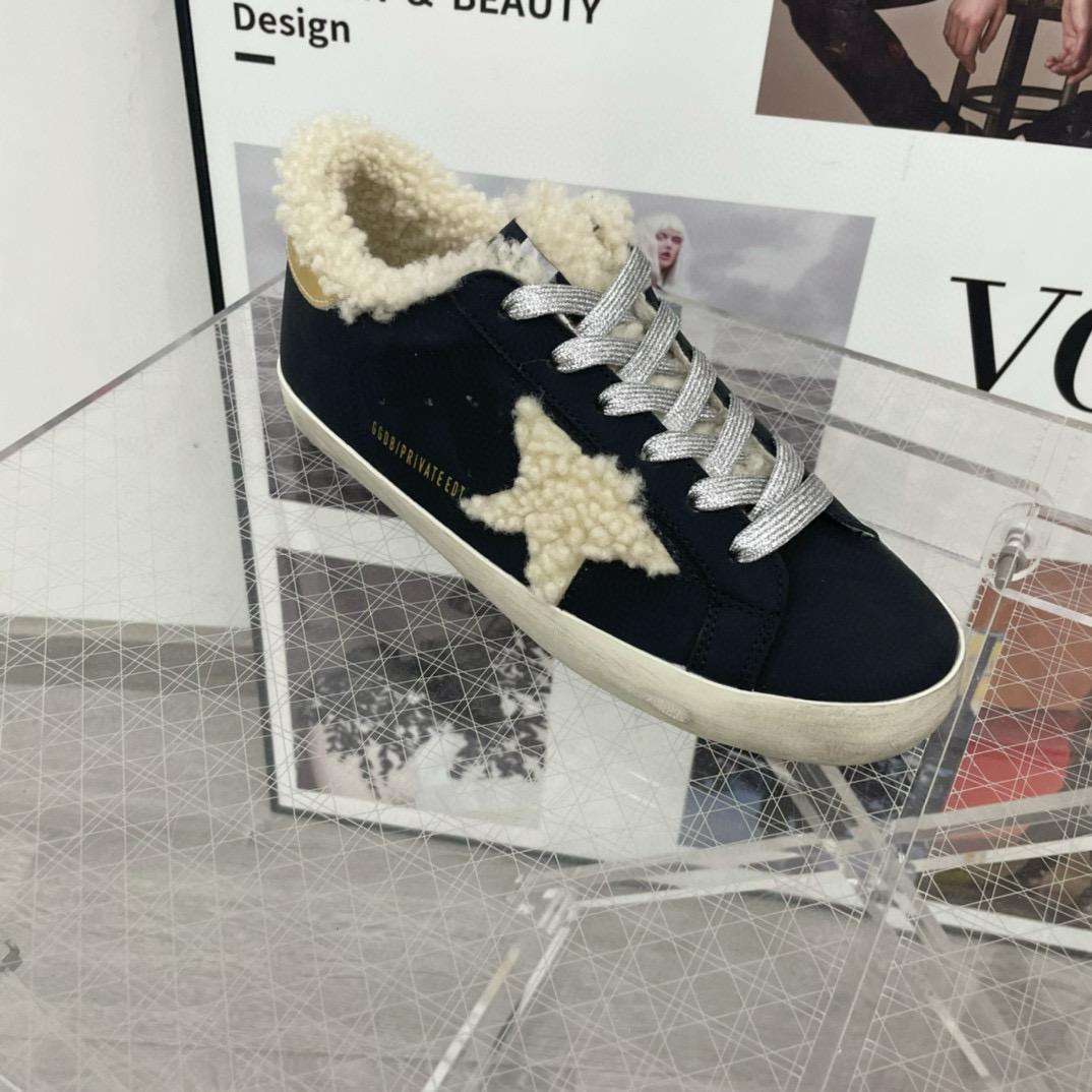 2025 Women GGDB Black Cream Shearling Leather Sneakers