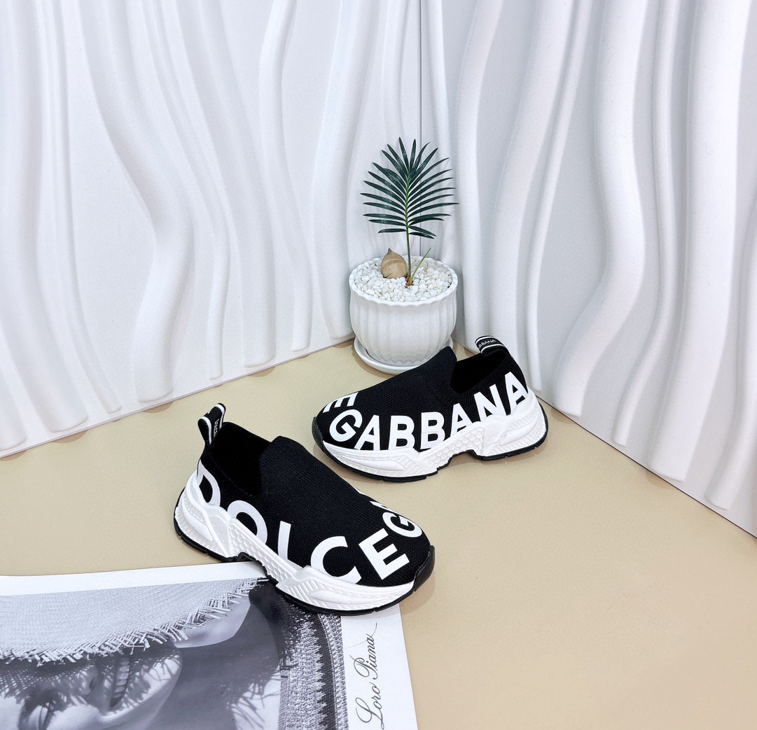 2024 Kids Dolce & Gabbana Pink Black White Fabric Slip-On