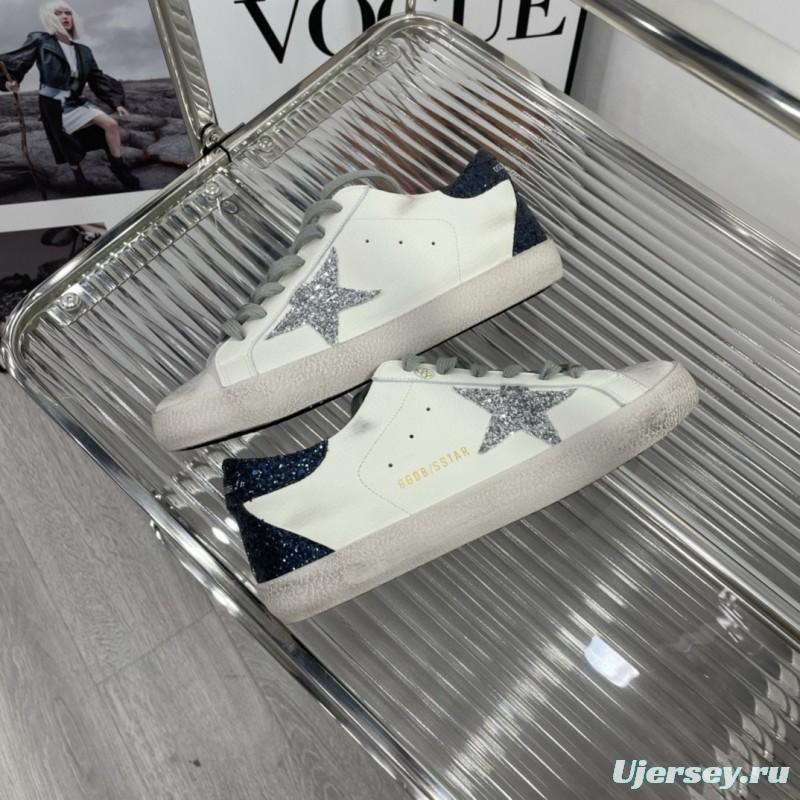 2025 Women GGDB White Grey Glitter Leather Suede Sneakers