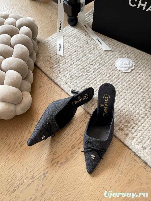2025 Women Chanel Black Fabric Mules