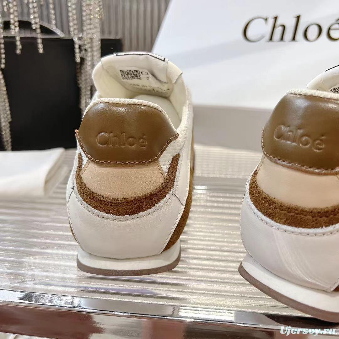 2025 Women Chloé White Brown Suede Leather Sneakers LY00280
