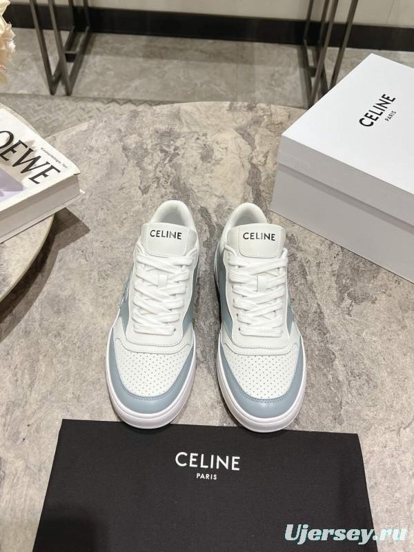 2025 Women Celine White Light Blue Leather Sneakers