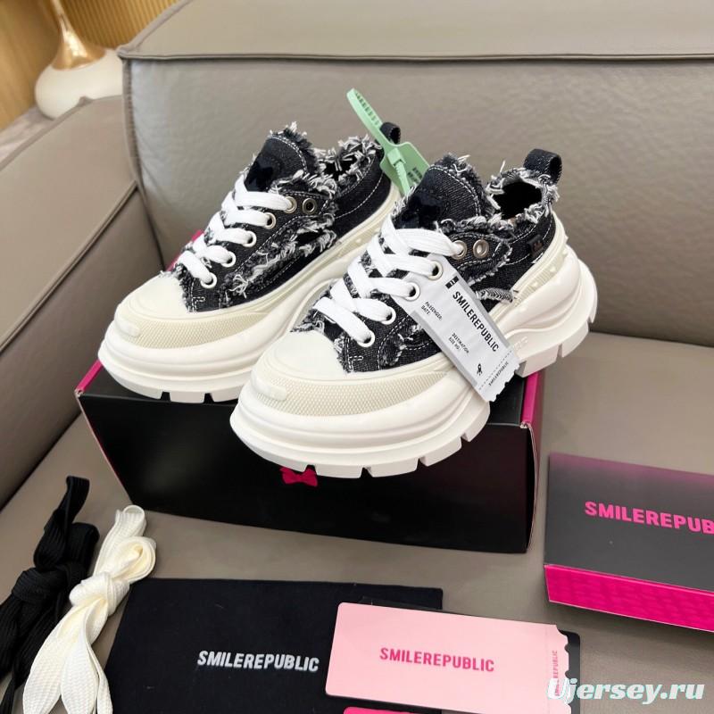 2025 Unisex Smile Republic Black White Canvas Casual Shoes Fringed LY00291