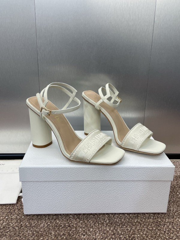 2025 Women Dior White Leather High Heel Embroidered Sandals
