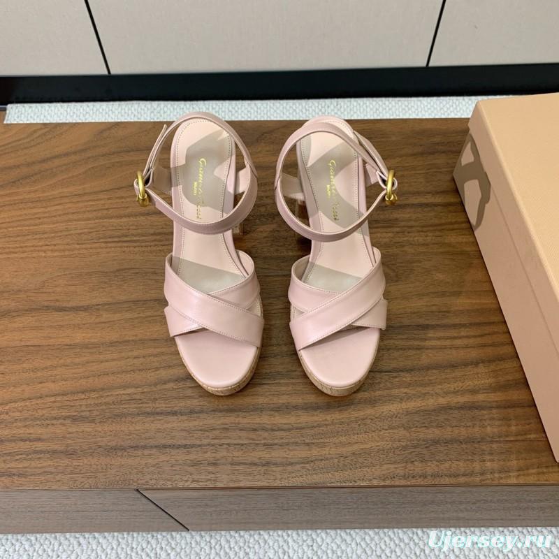 2025 Women Gianvito Rossi Light Pink Leather Platform Sandals