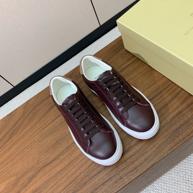 2025 Men Brunello Cucinelli Burgundy Leather Casual Sneakers Original Sole KFY00310(M)