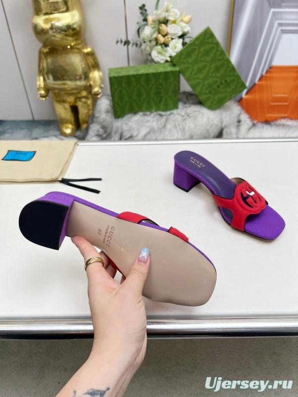 2025 Gucci Purple Red Leather Slippers MJ00190