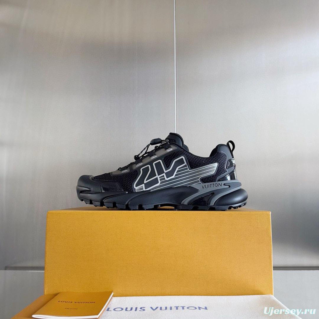 2025 Men Louis Vuitton Black Grey Mesh Fabric Sneakers MJ00390