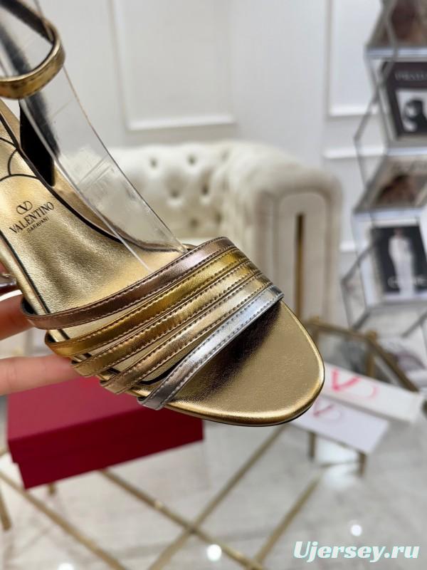 2025 Women Valentino Gold Leather Sandals LY00310