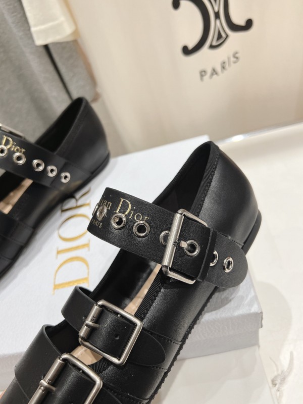 2025 Women Dior Black Leather Mary Jane Buckle KFY00300