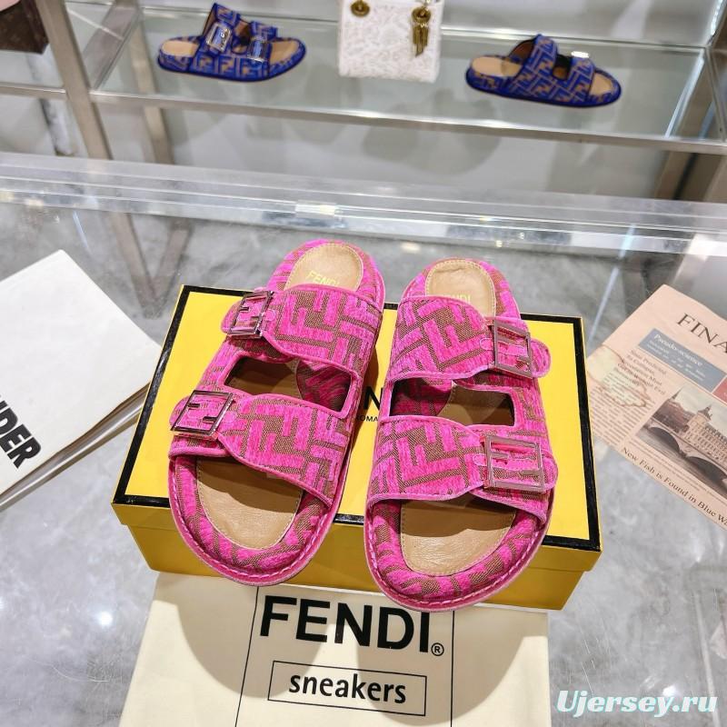 2025 Slippers Fendi Pink Jacquard Buckle KFY00250