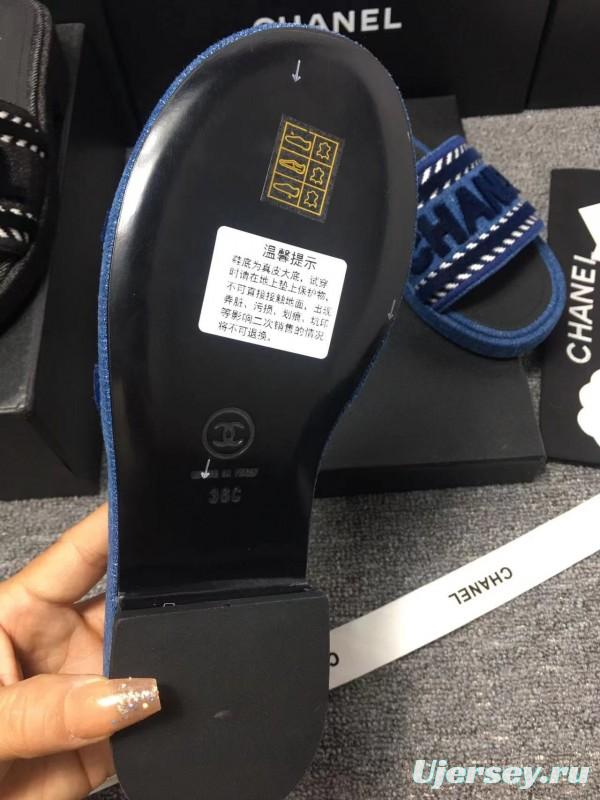 2025 Slippers Chanel Blue Fabric Slippers LY00270