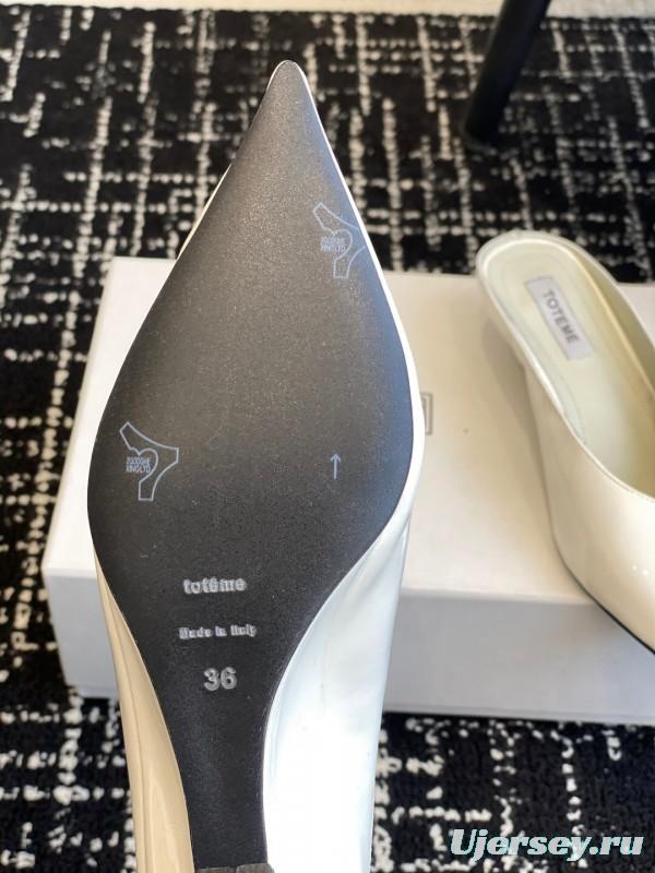 2025 Women Toteme White Patent Leather Mule Shoes