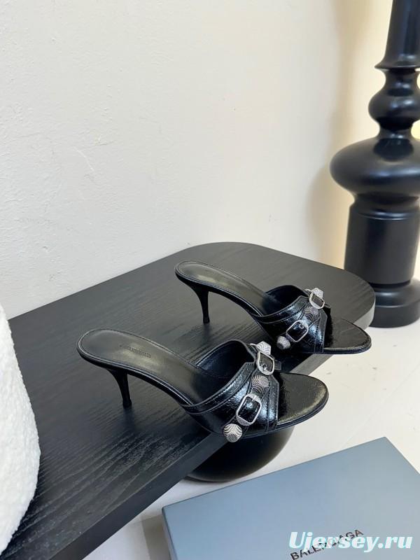 2025 Women Balenciaga Black Leather High Heel Metal Decoration KFY00290