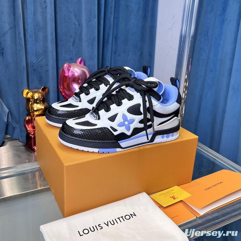2025 Unisex Louis Vuitton White Black Blue Leather Mesh LV Trainer