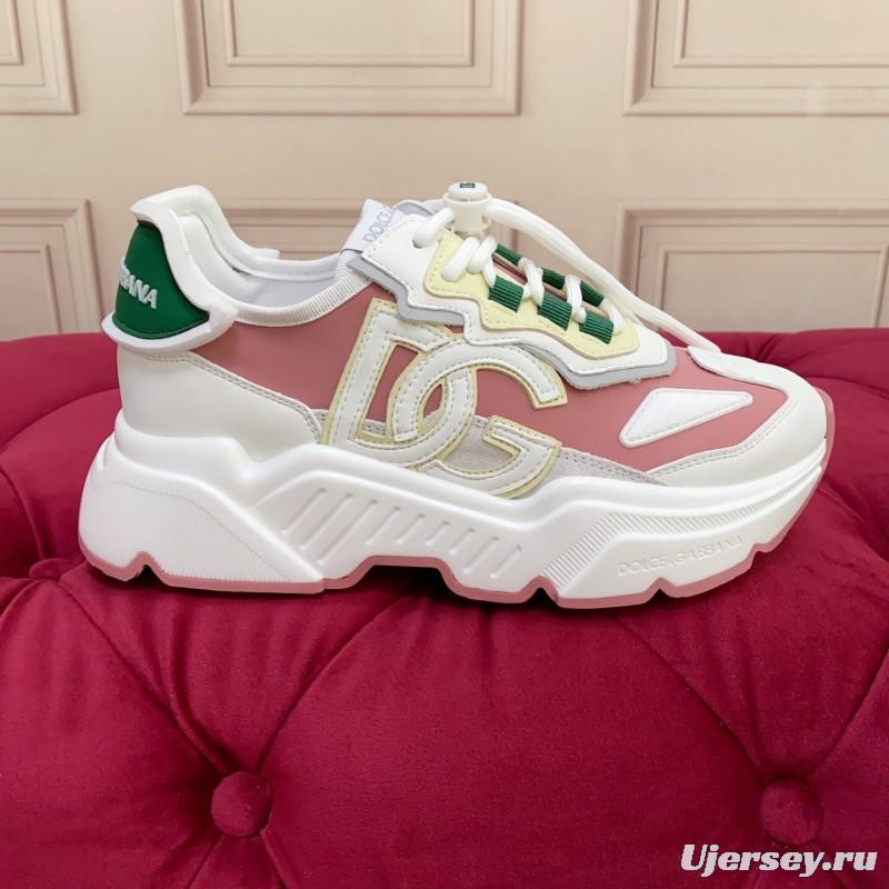 2025 Women Dolce & Gabbana White Pink Green Leather Sneakers LY00330(F)