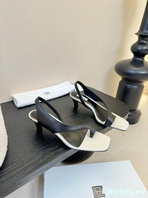 2025 Women Toteme Black White Leather Slingback Sandals