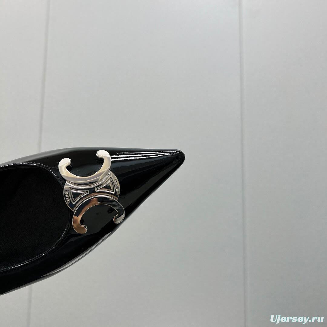 2025 Women Celine Black Patent Leather Slingback Heels KFY00290