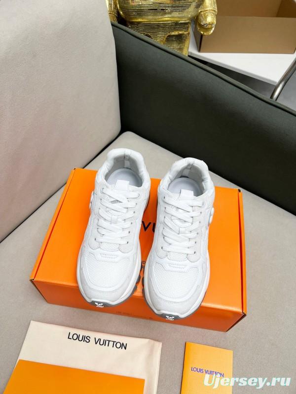 2025 Women Louis Vuitton White Leather Mesh Running Sneakers LY00340