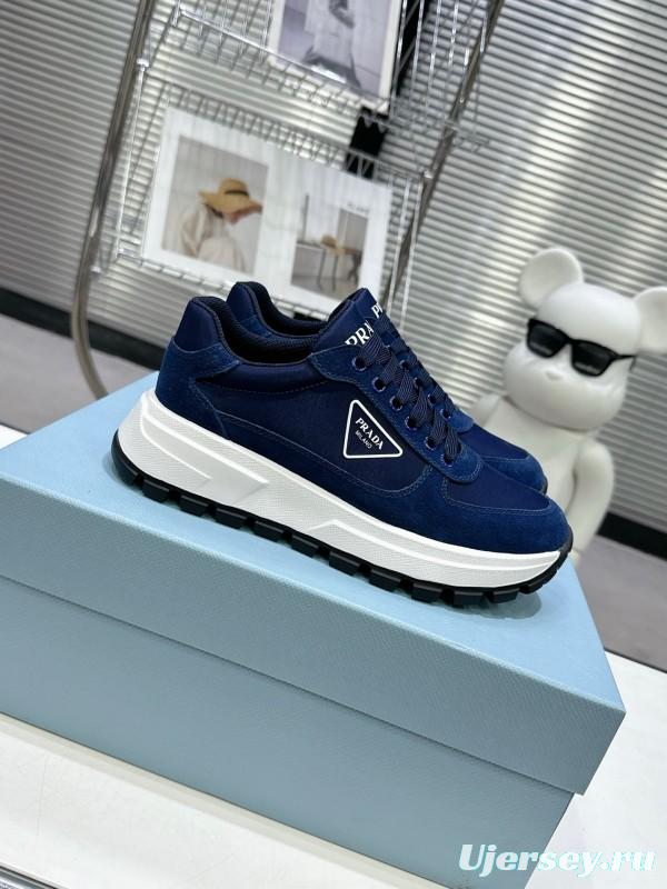 2025 Unisex Prada Blue Nylon Leather Sneakers KFY00310