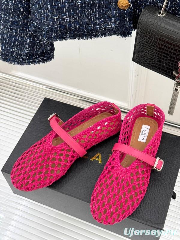 2025 Women AlAIA Pink Woven Leather Mary Jane