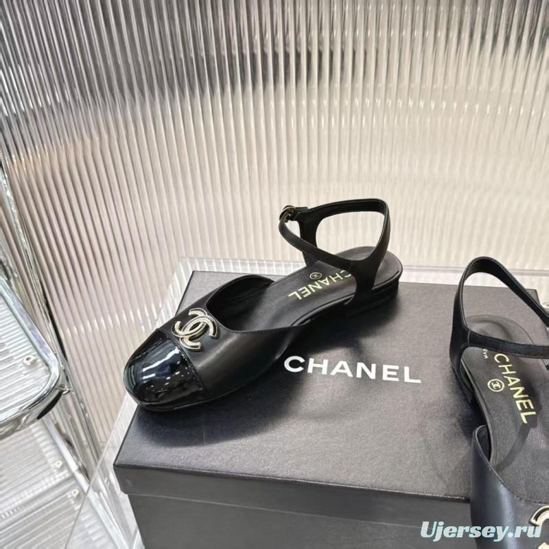 2025 Women Chanel Black Leather Patent Leather Loafers