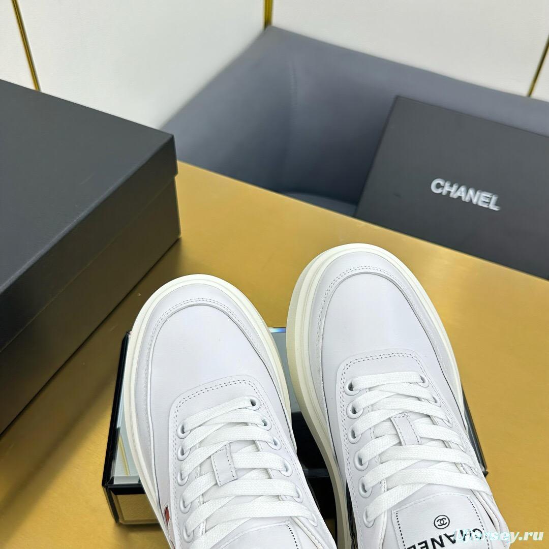 2025 Women Chanel White Black Red Leather Sneakers
