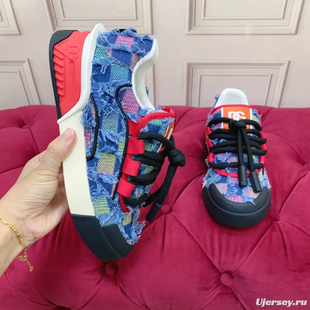 2025 Unisex Dolce & Gabbana Blue Red White Denim Textile Sneakers