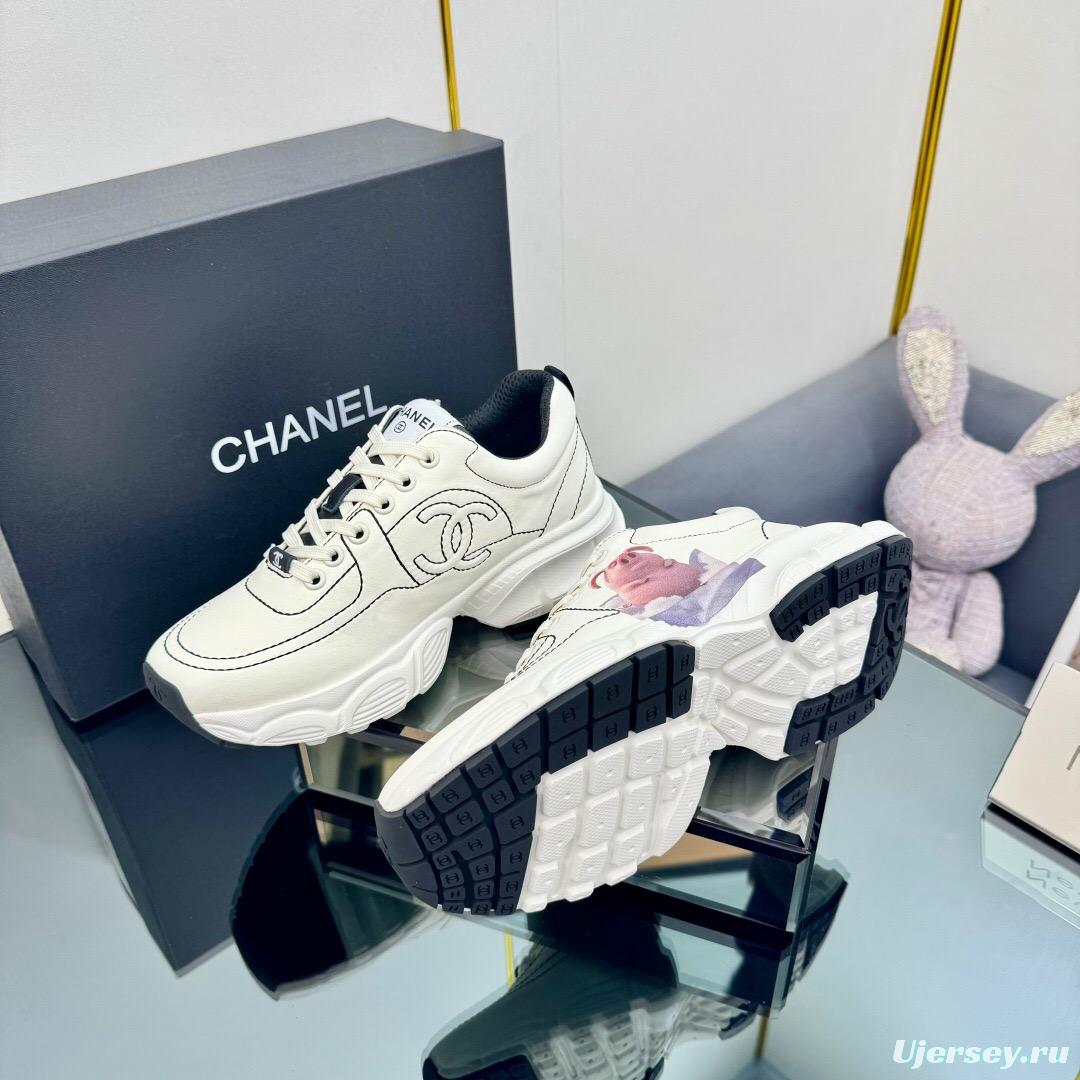 2025 Women Chanel White Leather Sneakers