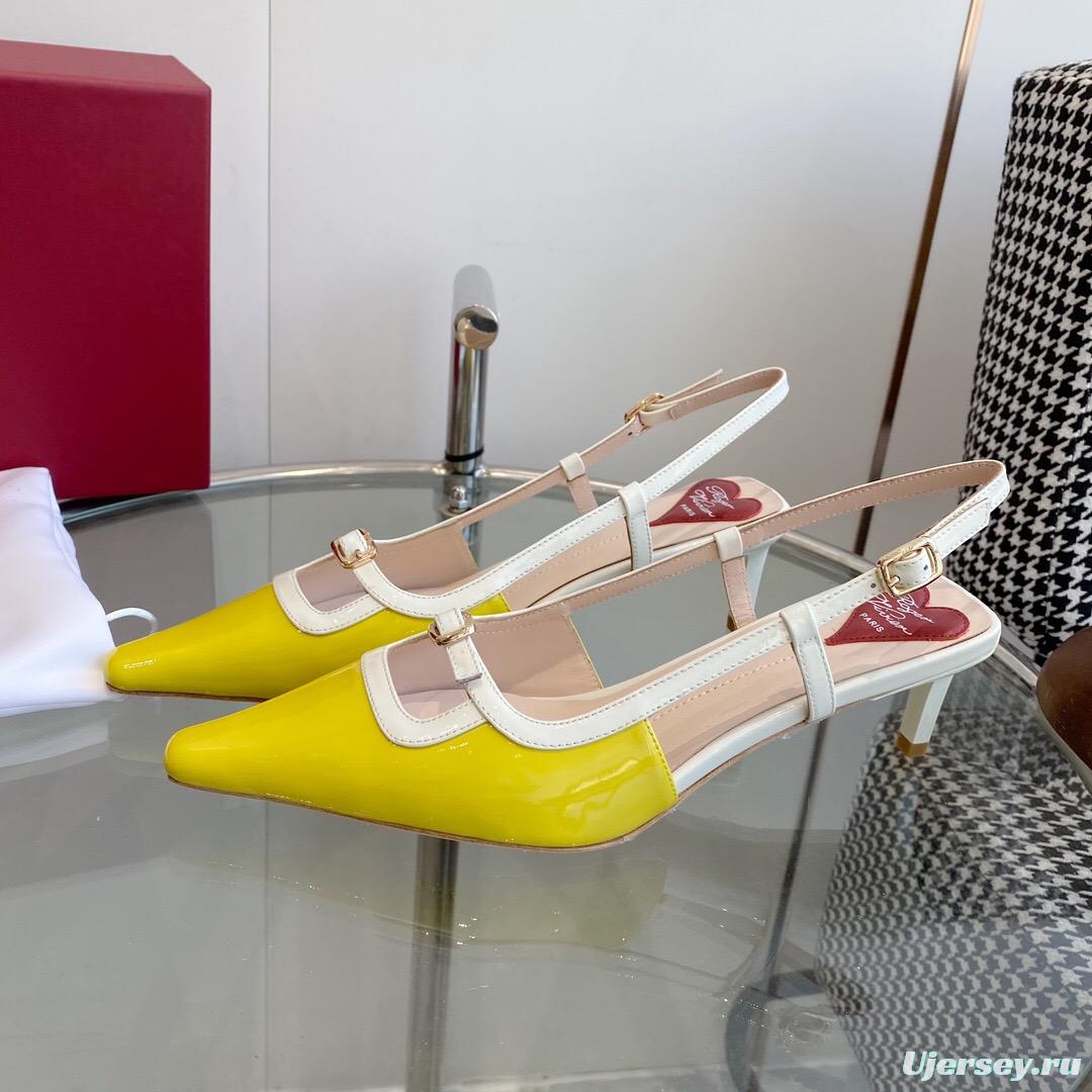 2025 Women Roger Vivier Yellow White Patent Leather Slingback Heels
