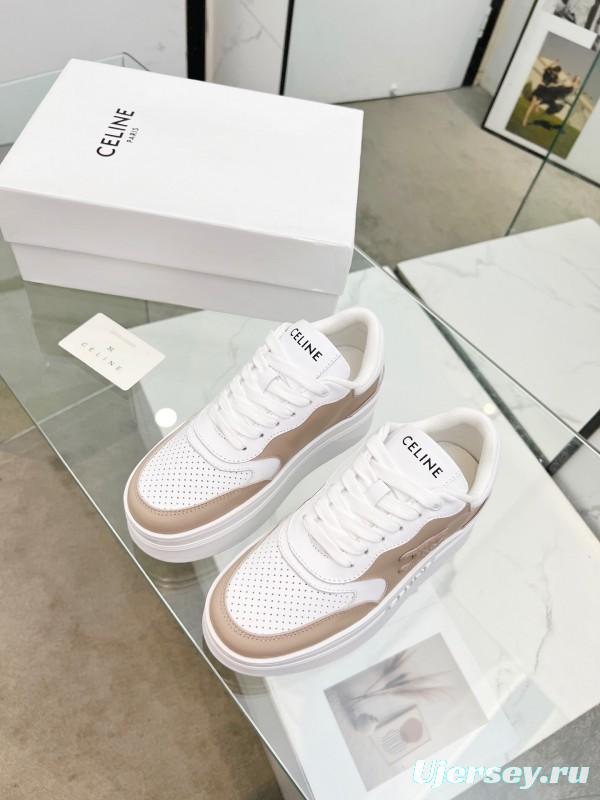 2025 Women Celine White Beige Leather Sneakers KFY00270
