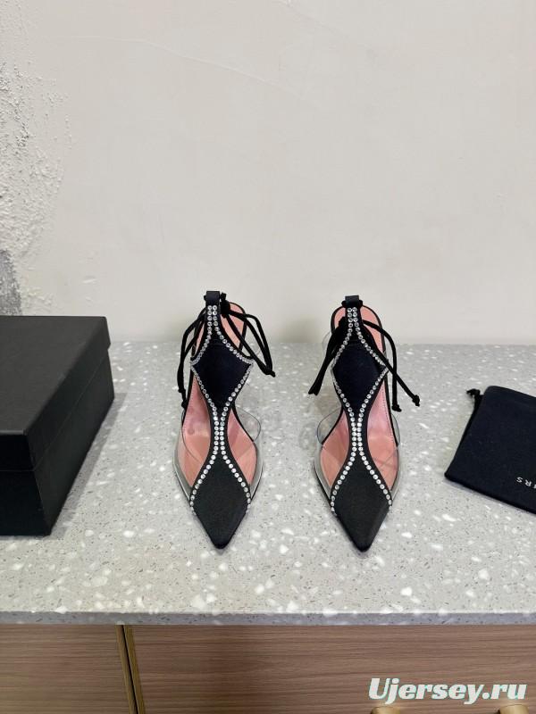 2025 Women Les Petits Joueurs Black Transparent Satin High Heels KFY00290