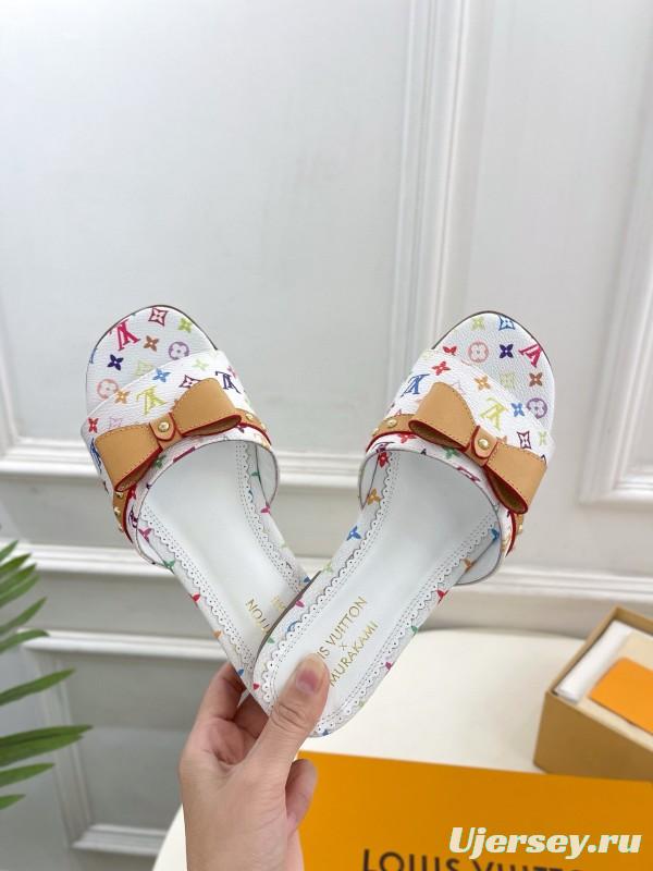2025 Slippers Louis Vuitton Multicolor Leather Bow MJ00290